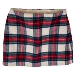 Abercrombie Fitch Scarlett Plaid Mini Skort Womens XS Red Blue Cream Wool Blend